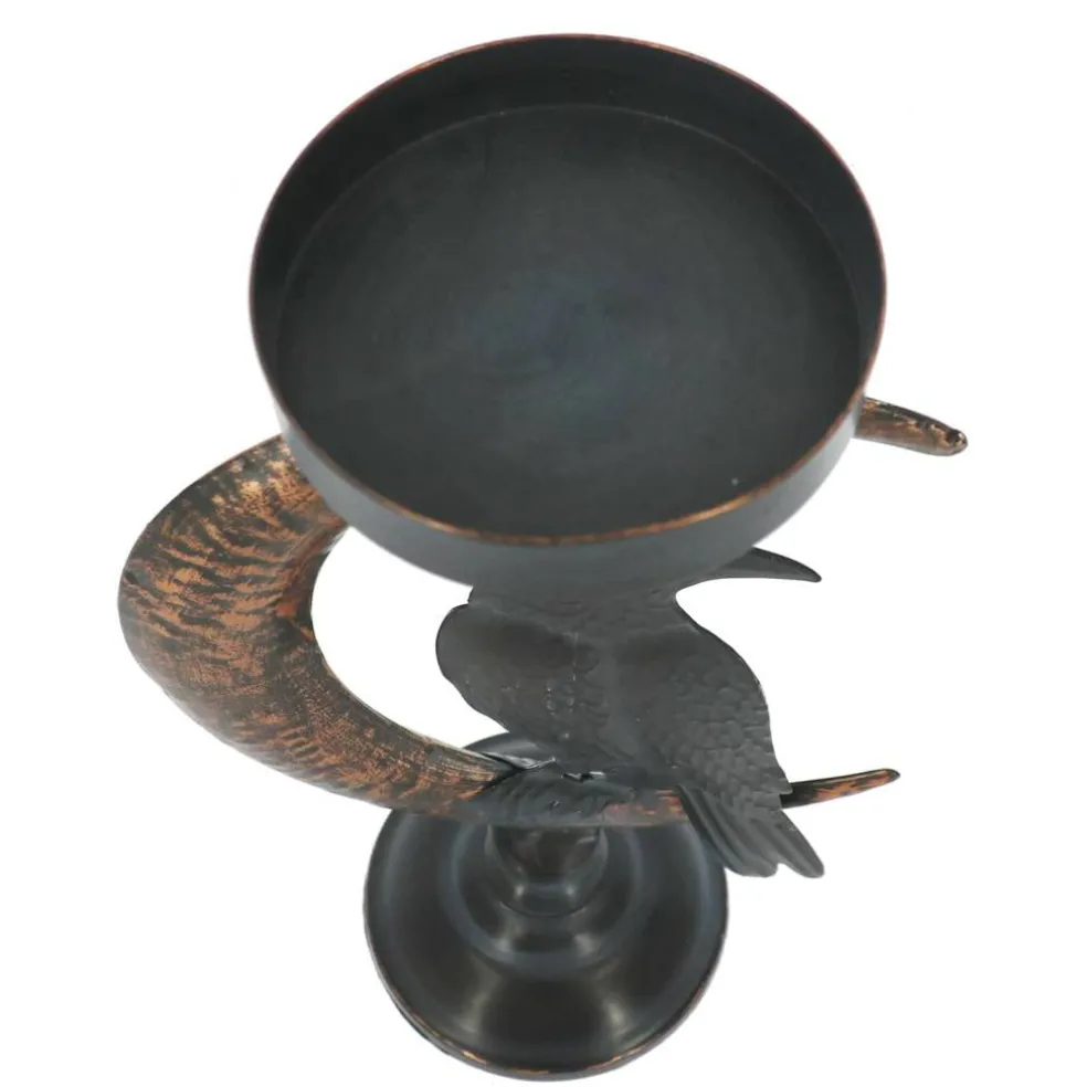 9.5" Black Raven in Moon Metal Pillar Candle Holder by Ashland®