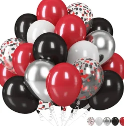 Black Red Silver Latex Balloons
