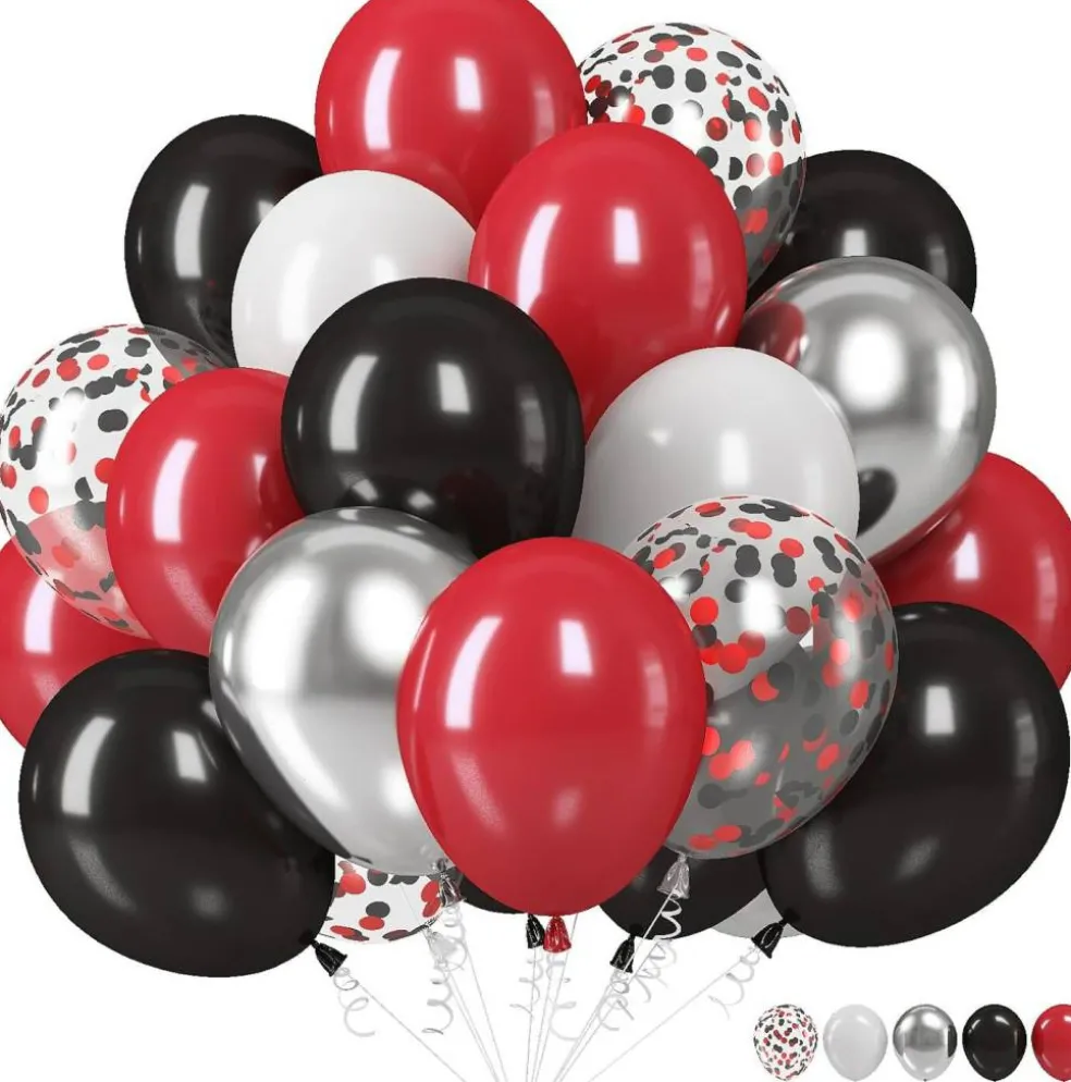 Black Red Silver Latex Balloons