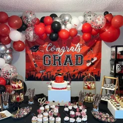 Black Red Silver Latex Balloons