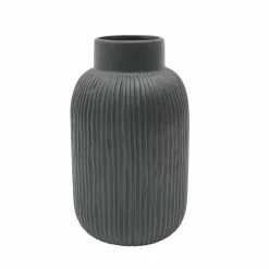 Black Ribbed Ceramic Vase by Ashland®