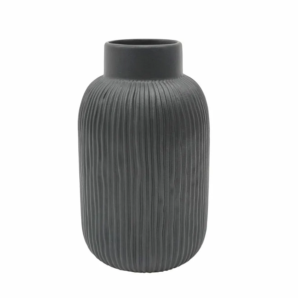 Black Ribbed Ceramic Vase by Ashland®