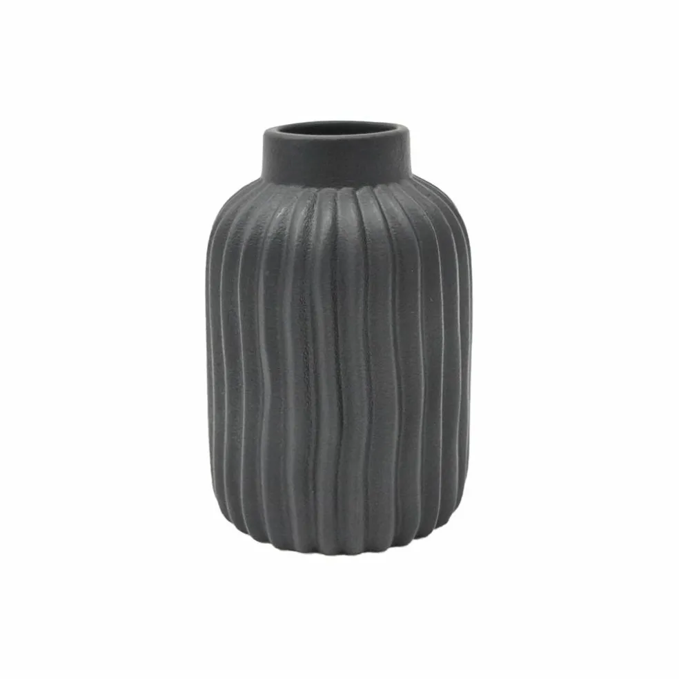Black Ribbed Ceramic Vase by Ashland®