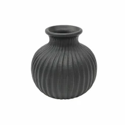 Black Ribbed Round Ceramic Vase by Ashland®
