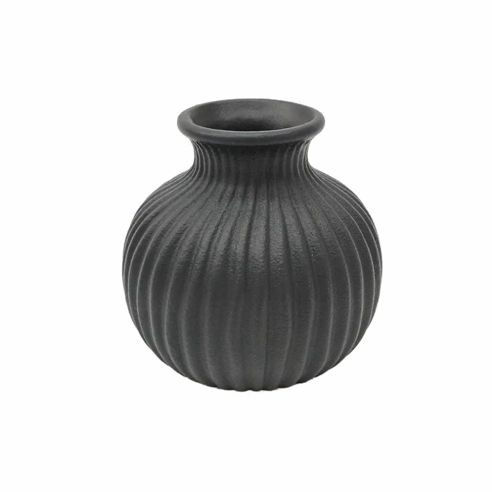 Black Ribbed Round Ceramic Vase by Ashland®