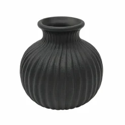Black Ribbed Round Ceramic Vase by Ashland®