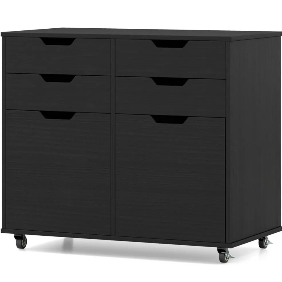 Black Rolling File Cabinet 4 Drawers 2 Cabinets Mobile Printer Stand