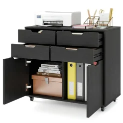 Black Rolling File Cabinet 4 Drawers 2 Cabinets Mobile Printer Stand