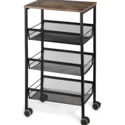 Black Rustic 3-Tier Metal Wire Storage Kitchen Cart on Wheels