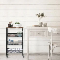 Black Rustic 3-Tier Metal Wire Storage Kitchen Cart on Wheels
