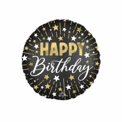 17" Black, Silver & Gold Birthday Balloon