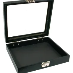 Black Sqaure Glass-top Case (Single Metal Latch) w/ Black 5-slot Plastic Tray