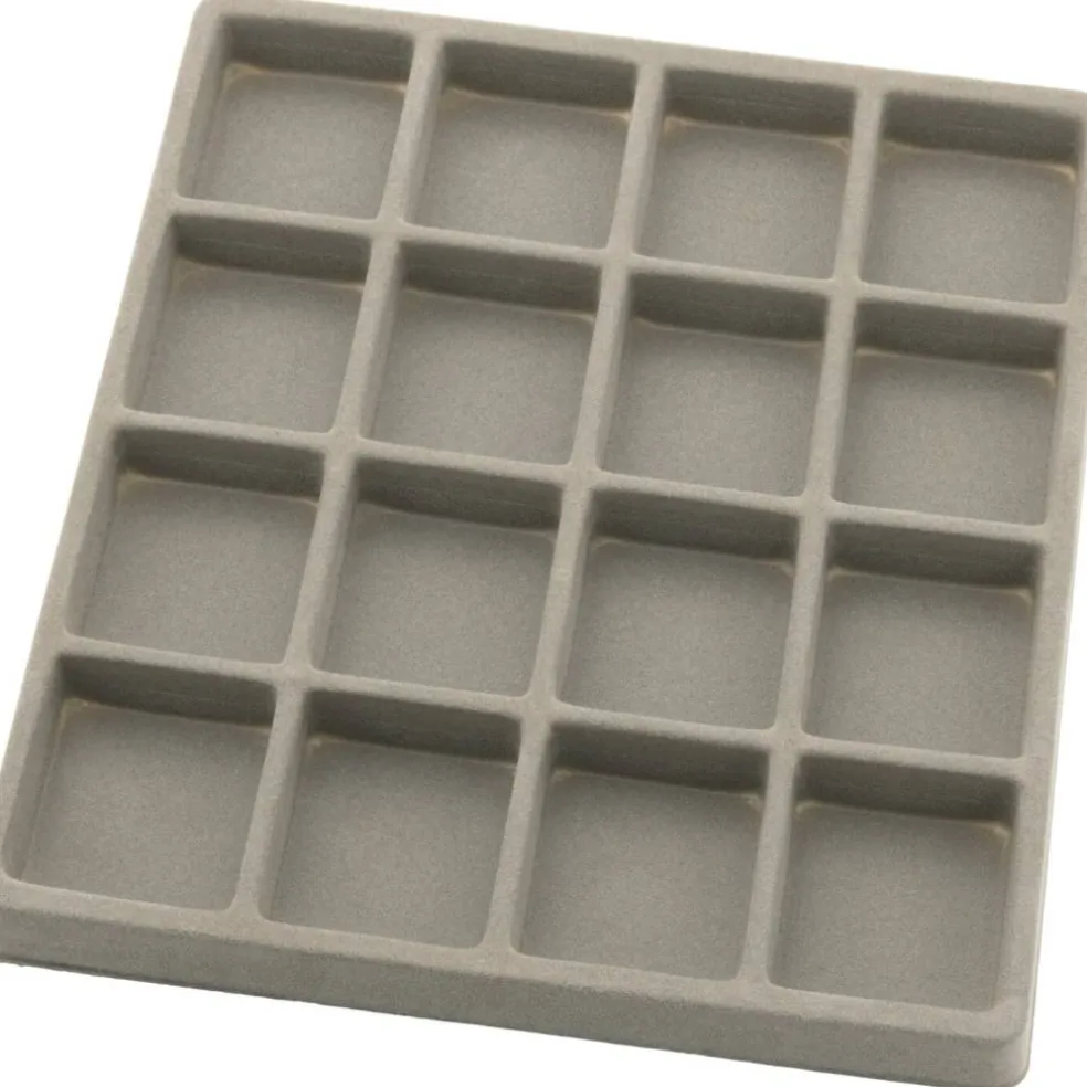 Black Square Display Case (Glass-top Removable Lid) w/ Gray 16-slot Plastic Tray