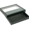 Black Square Display Case (Glass-top Removable Lid) w/ Gray 36-slot Foam Insert
