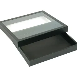 Black Square Display Case (Glass-top Removable Lid) w/ Gray 36-slot Foam Insert