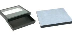Black Square Display Case (Glass-top Removable Lid) w/ Gray 36-slot Foam Insert