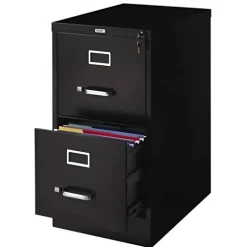 Black Steel 2-Drawer Vertical Filing Cabinet with Lock and Smooth-Glide Drawers