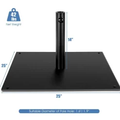 Black Steel Patio Umbrella Base with Adjustable Knob and Anti-Slip Pads