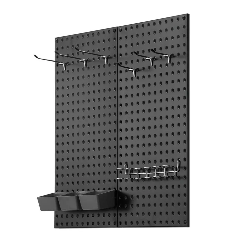 Black Steel Pegboard Panels with Volcanic Holes, 88 lbs Capacity