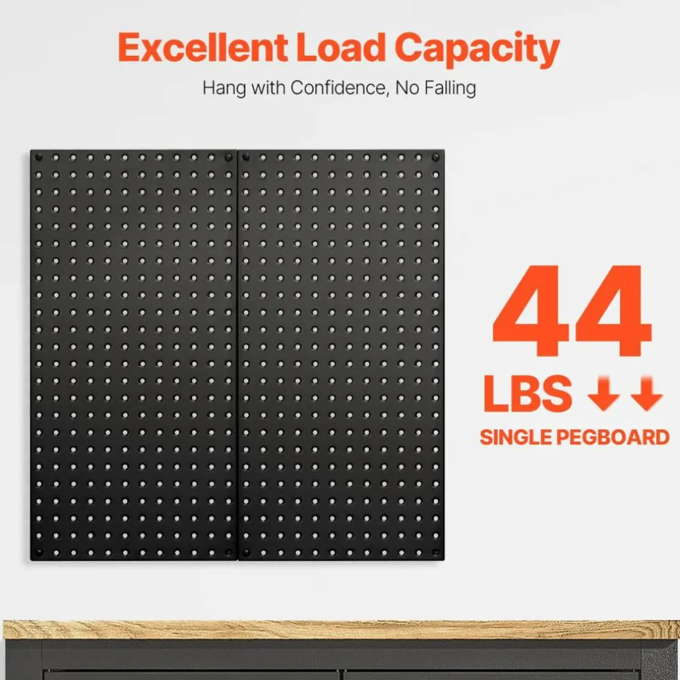 Black Steel Pegboard Panels with Volcanic Holes, 88 lbs Capacity