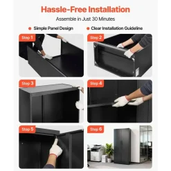 Black Steel Storage Cabinet 68.9 in Lockable with 4 Adjustable Shelves