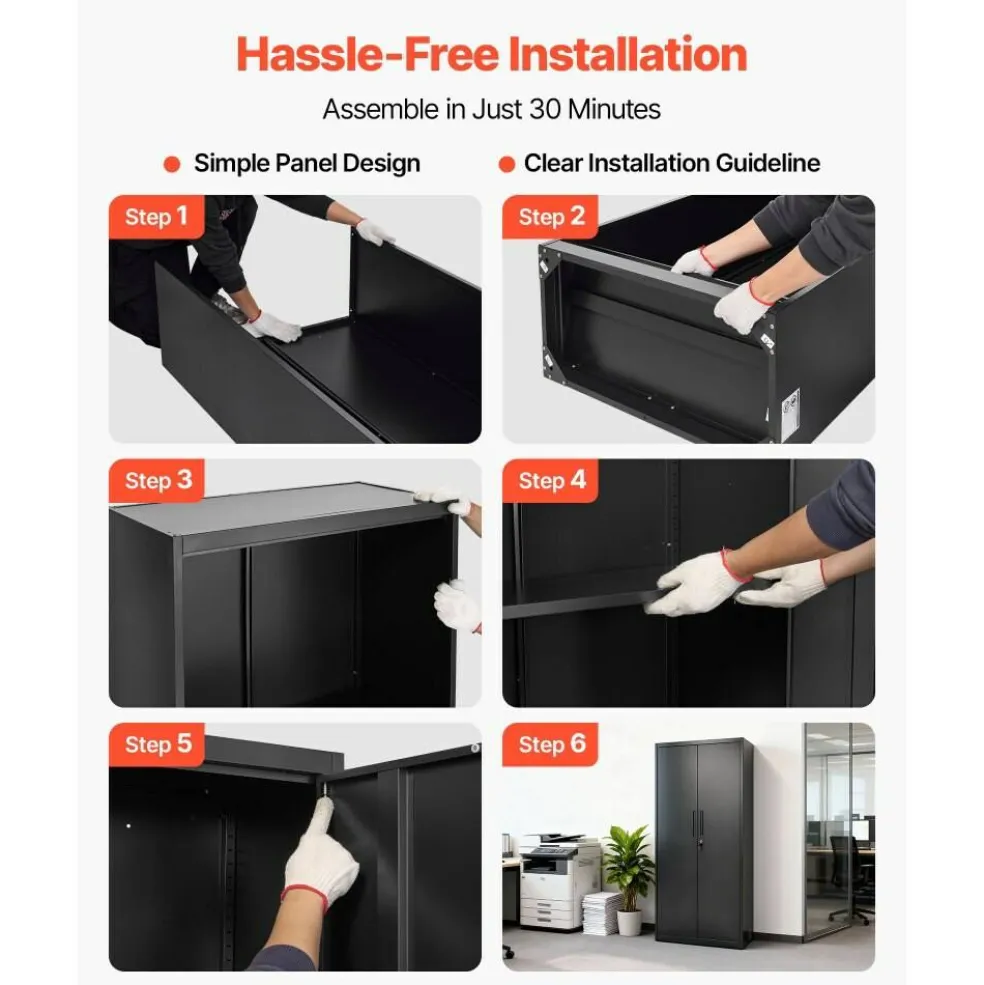 Black Steel Storage Cabinet 68.9 in Lockable with 4 Adjustable Shelves