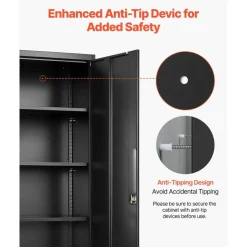 Black Steel Storage Cabinet 68.9 in Lockable with 4 Adjustable Shelves