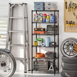 Black 6-Tier Heavy Duty Metal Wire Shelving Unit, Adjustable Storage Rack with 900 LBS Capacity and 4 Hooks