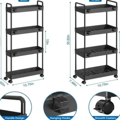 Black 4-Tier Slim Storage Cart Set