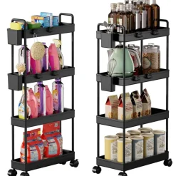 Black 4-Tier Slim Storage Cart Set