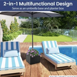 Black Umbrella Base with Planter Box, Metal Pole, Rolling Wheels and Adjustable Fit