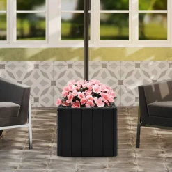 Black Umbrella Base with Planter Box, Metal Pole, Rolling Wheels and Adjustable Fit