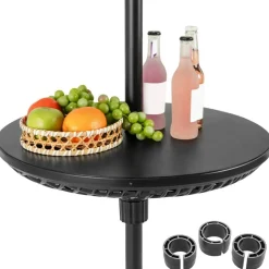 Black Umbrella Table Tray with 3 Adapters Fits Multiple Pole Sizes Portable