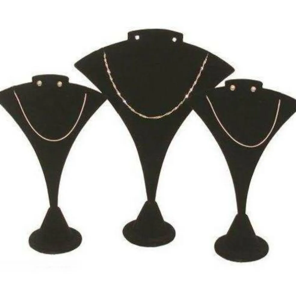 3 Black Velvet Combo Necklace & Earring Stand Display
