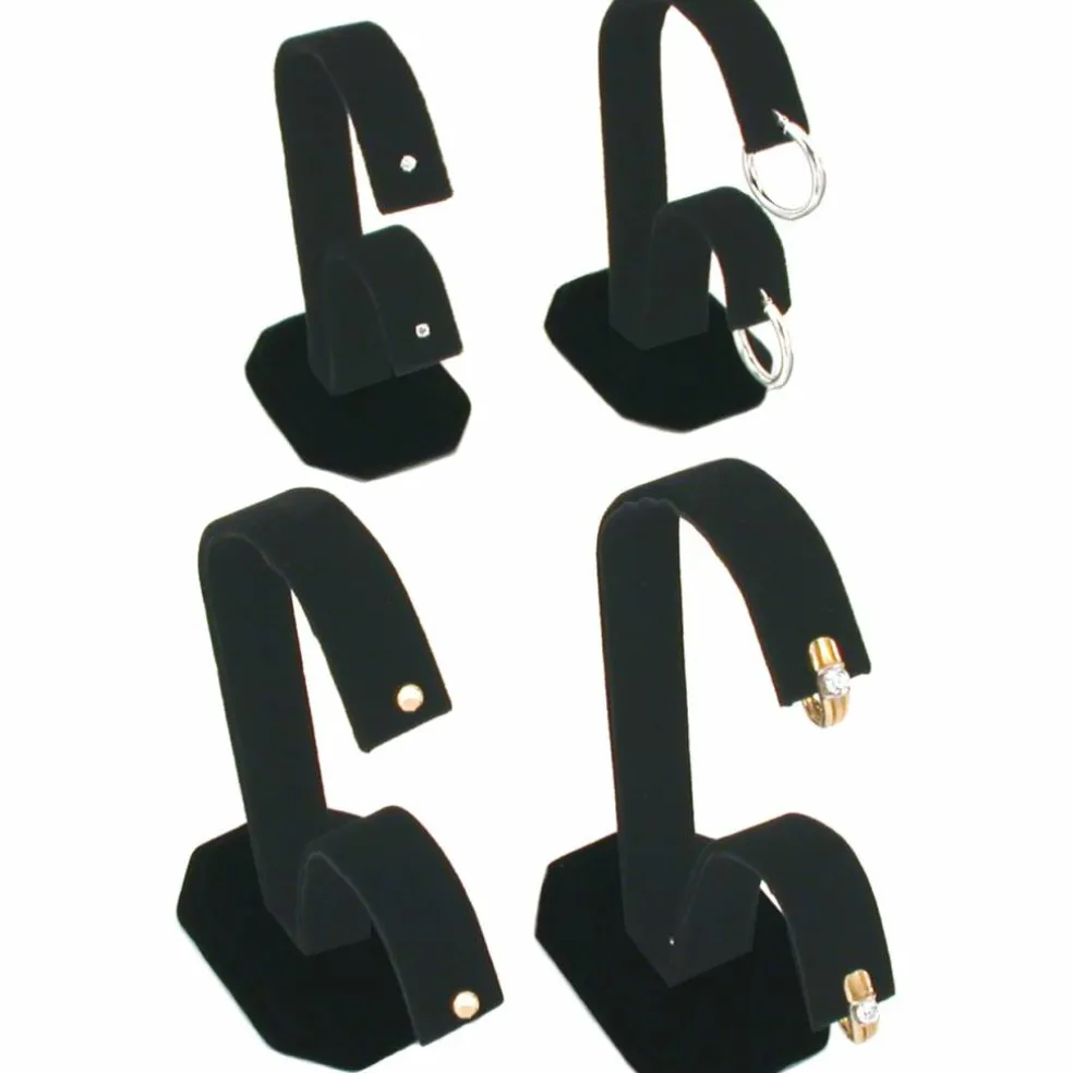4 Black Velvet Earring Showcase Countertop Display Stands