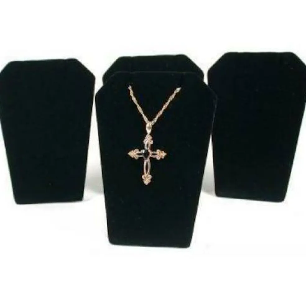 4 Black Velvet Necklace Pendant Chain Earring Display Stands