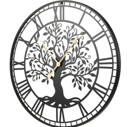 Black Wall Clock Tree of Life Non-Ticking Metal Decorative 27 Inch