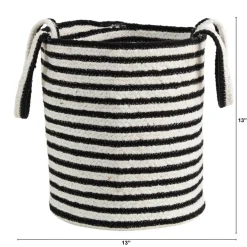 13'' Black & White Striped Natural Cotton & Jute Basket Planter