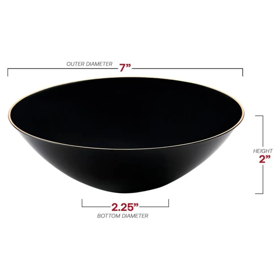Black with Gold Rim Organic Round Disposable Plastic Soup Bowls - 16 oz. (120 Bowls)