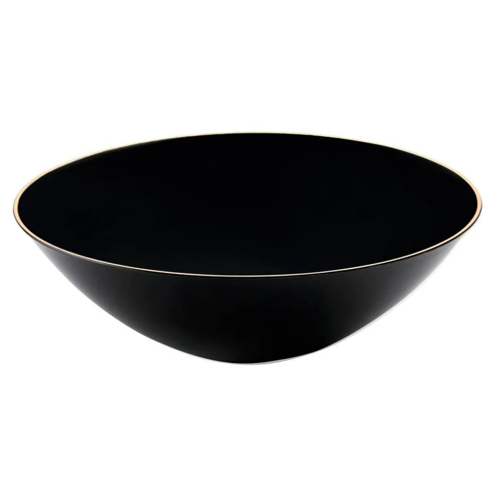 Black with Gold Rim Organic Round Disposable Plastic Soup Bowls - 16 oz. (120 Bowls)