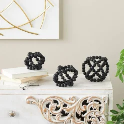 Black Wood Beaded Orbs Set