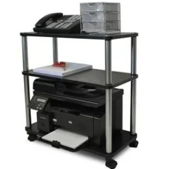 Black Wood Stainless Steel 3-Shelf Mobile Printer Stand with Casters