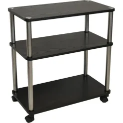 Black Wood Stainless Steel 3-Shelf Mobile Printer Stand with Casters