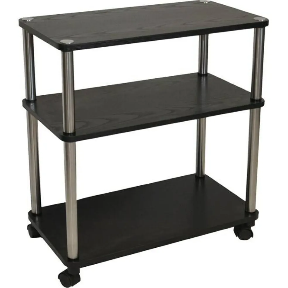 Black Wood Stainless Steel 3-Shelf Mobile Printer Stand with Casters
