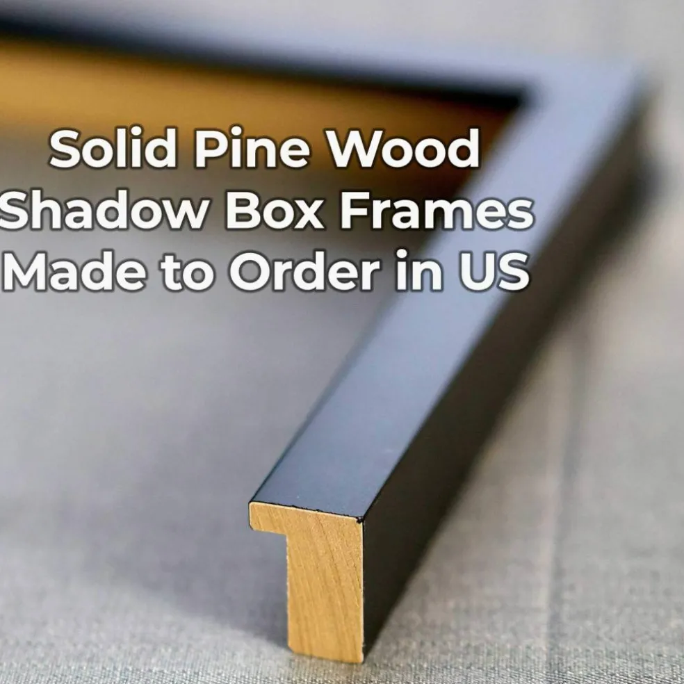 Black 16x20 Wood Shadow Box Display Frame with Grey Acid-Free Backing UV Acrylic & Hanging Hardware - With 3/4" Usable Depth - Makes Great T Shirt Display Frame Shadowbox