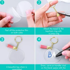 Blank Keychain Set, 120pcs Including Acrylic Discs, Tassels, Gold Keychains and Jump Rings for DIY Craft Kit