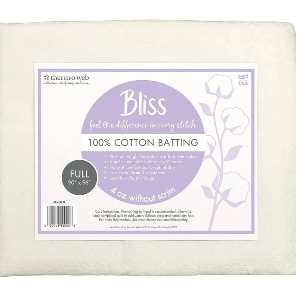 Bliss 100% Cotton Mid-Loft Quilt Batting, Multiple Sizes