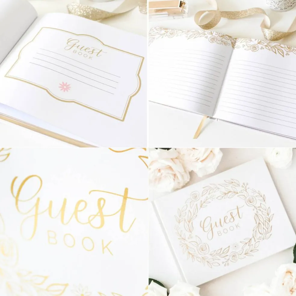bloom daily planners Guest Book, 7" x 9", Gold Floral