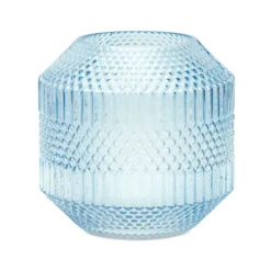 Blue Diamond Pattern Glass Vase or Candle Holder