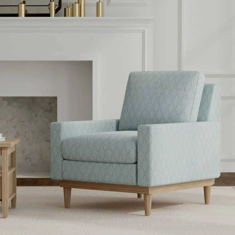 Blue Fade Resistant Diamond Woven Pattern Upholstery Fabric by The Yard - SKU: Waverly Azure